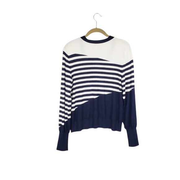 Chicos Mixed Stripe Cardigan Sweater Navy Cream V-Neck Size 0 US Size Small - Picture 2 of 7